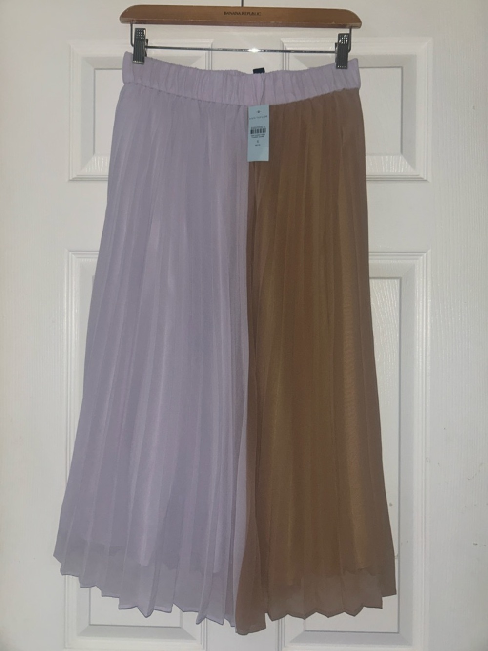 Ann Taylor Two-Tone Pleated Midi Skirt in Lavender and Brown